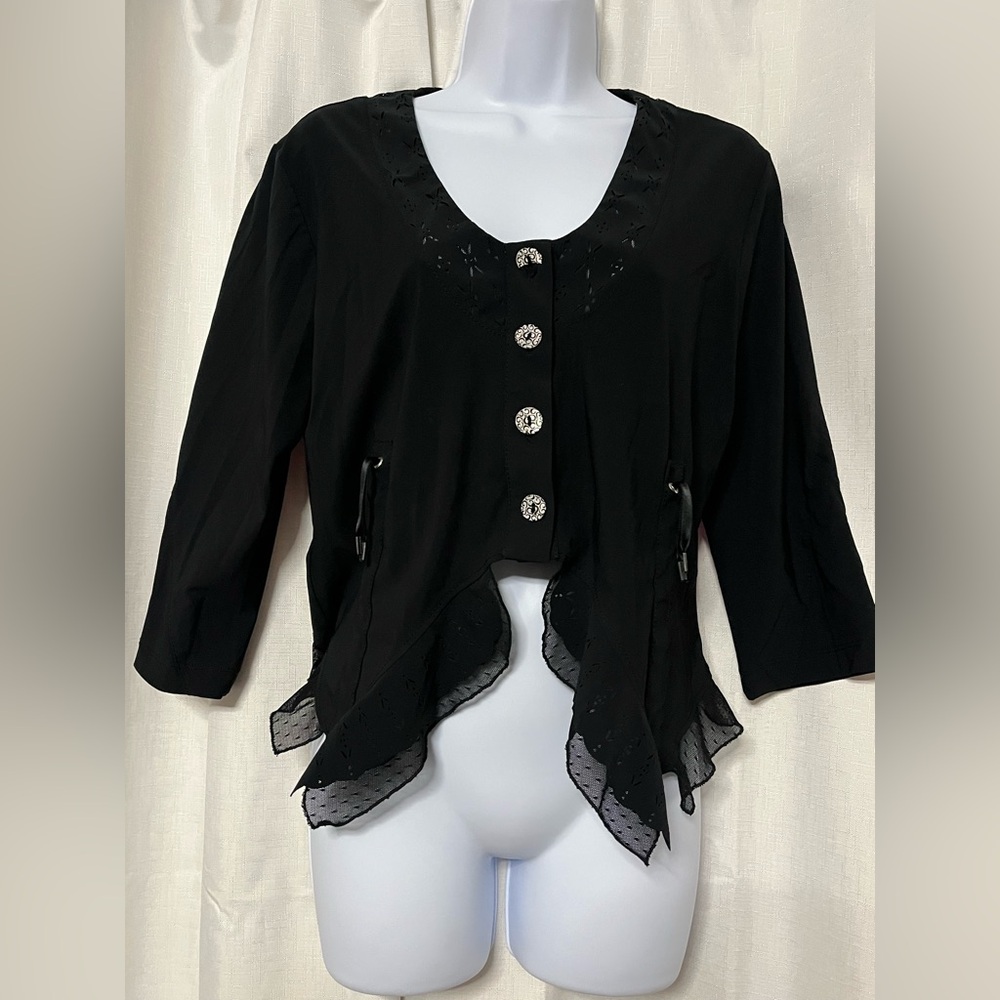 Bosca Black Button Up Blouse With Sheer Accents Size 40 w/defect